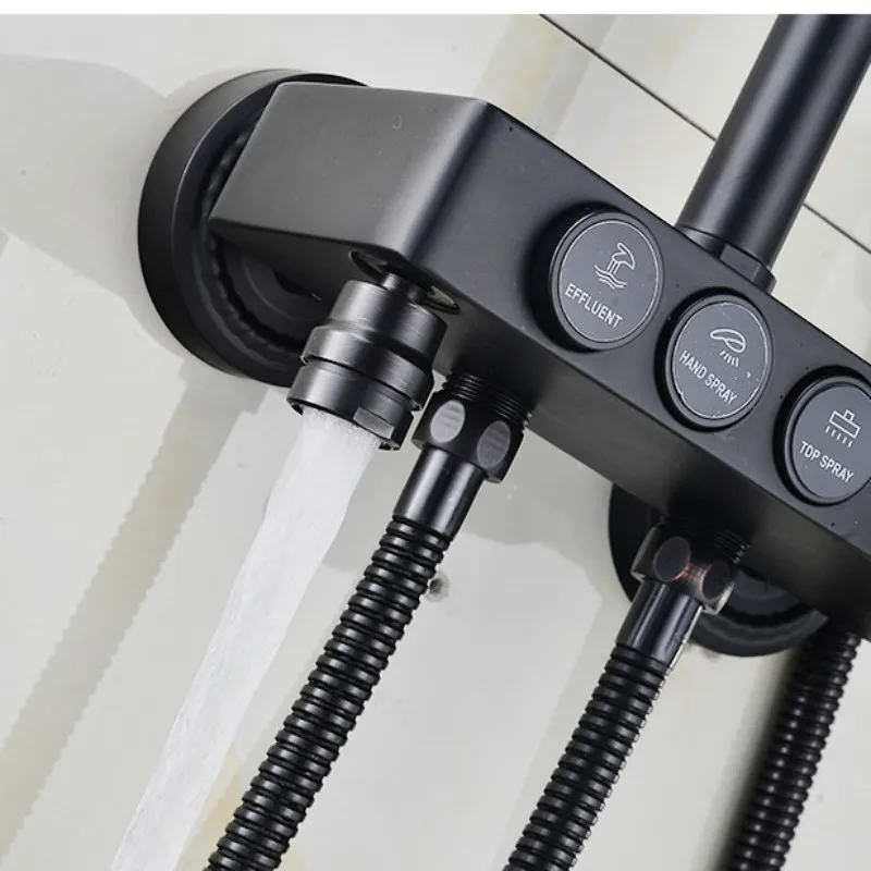 Thermostatic Shower Set Black Bronze Rainfall Bathroom Shower Mixer Set Copper Bathroom Fixture Faucet Black Bath Shower System 4