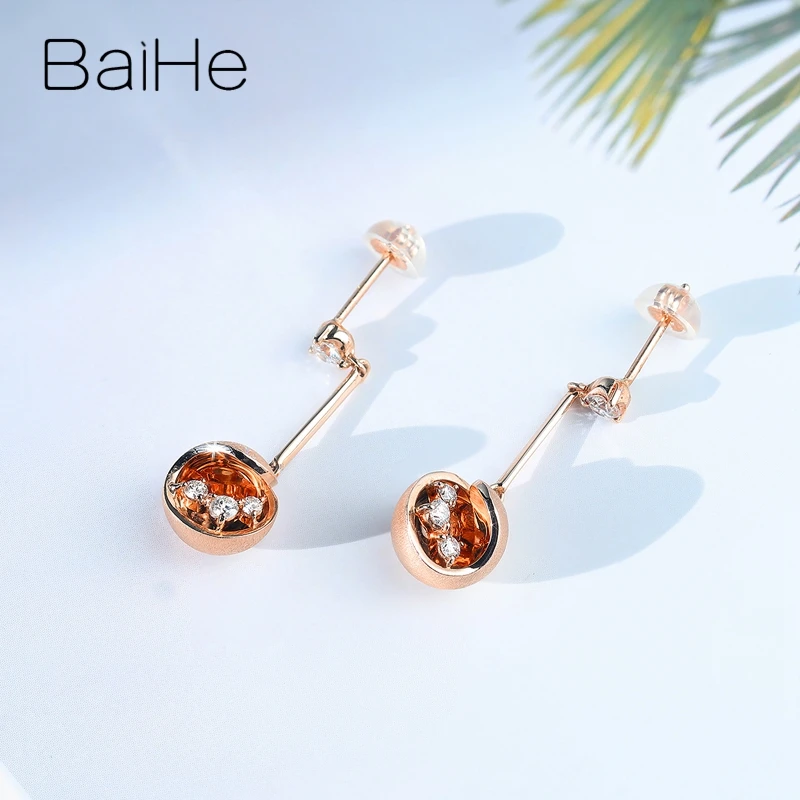 BAIHE Твердые 14 к розовое золото 0.38ct H/SI натуральные бриллианты Свадебные обручальные модные ювелирные изделия красивые круглые серьги-гвоздики