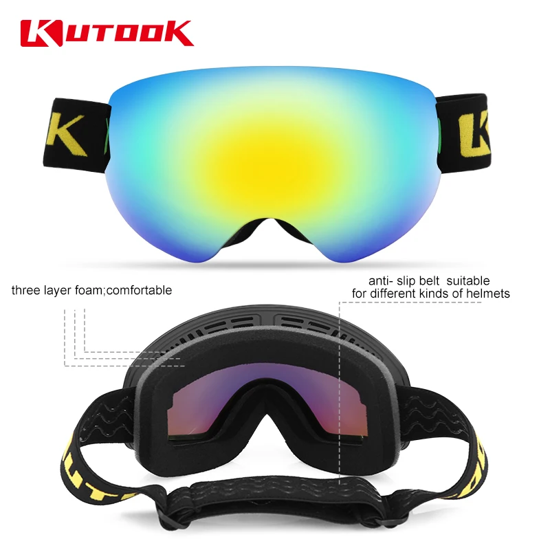 KUTOOK Skiing Goggles Double Layers Men Women UV Protection Lens Anti Fog Anti Slip Snowmobile Mask TPU Winter Snowboard Glasses