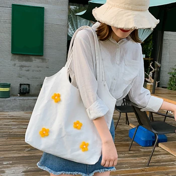 

Canvas Tote Daisy Printing Shoulder Bag Large Capacity Casual Beach Tote Eco Shopping Bag Travel Canvas Shoulder Bags Handbags