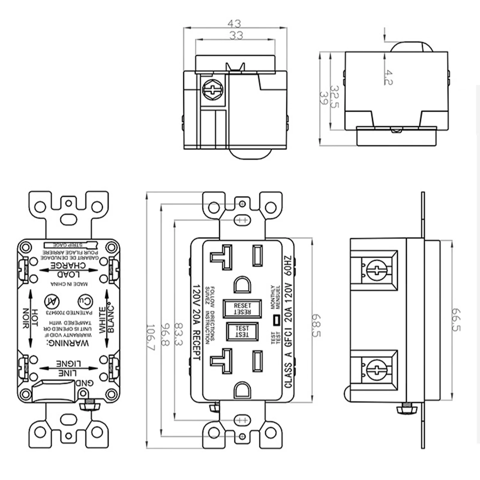 Gfci Receptacle Dimensions