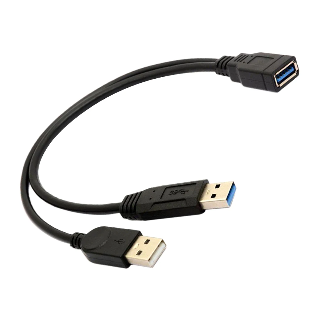 30cm USB 2.0 a Power Enhancer Y 1 Female to 2 Male Data Charge Cable Extension Cord(1pc) 2