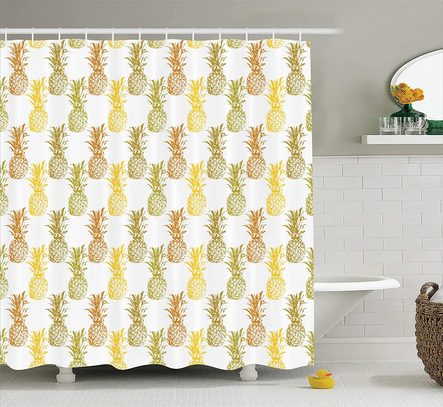 Pineapple Shower Curtain Hand Drawn Simply Sketched Stamp Minimal Background Pineapples Cloth Fabric Bathroom Decor Set | Дом и сад