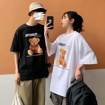 

2020 Summer And Autumn New Korean Couple Loose Cotton Printed Thin Casual T-shirt Large Size M-2XL Tops