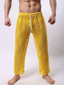 

Mens Mesh Sheer Sleep Pants See Through Bottoms Pajama Home Casual Trousers Loose Lounge Fishnet Pants Sexy Fashion