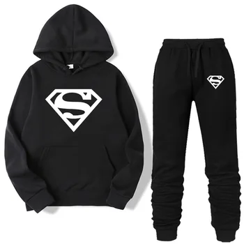 

Two Pieces Set Fashion superman Sweatshirt Sportswear Men/Women Tracksuit Hoodie Autumn Men Brand Clothes Hoodies+Pants Sets