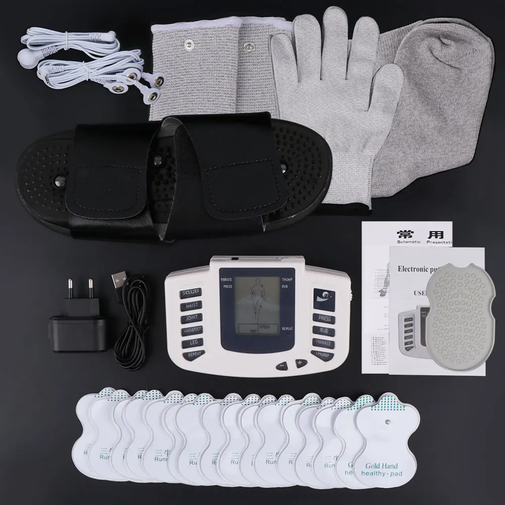Tens Unit EMS Body Electrical Muscle Stimulator Digital Therapy Massager Pulse Back Neck Slipper Therapy Machine Massage Pads