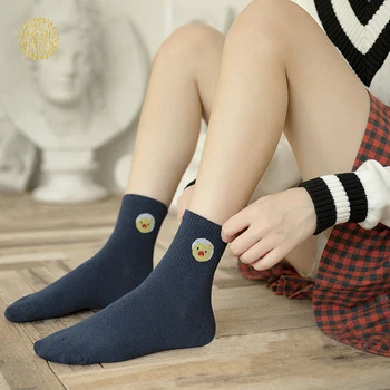 

Spring Summer Cartoon Socks Women Mid Tube Socks Embroidered Casual Cotton Socks