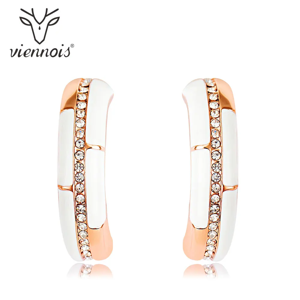 Viennois, каффы, серьги-кольца, белая эмаль, цветные для женщин, серьги, модные ювелирные изделия - Окраска металла: Rose gold