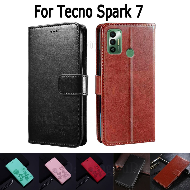 Case For Tecno Spark 7 Cover Etui Flip Wallet Stand Leather Book Funda On Tecno Spark7 Case Magnetic Card Phone Shell Hoesje Bag 1