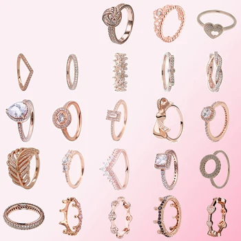 

2019 100% 925 Sterling Silver Classic Heart Crown Bow Plum Blossom Women's Glamour Jewelry Rose Gold Ring Free Shipping