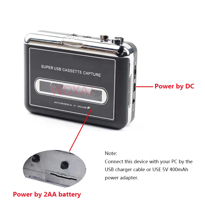 Portable Stereo USB Cassette Player With Loudspeaker Cassette Tape to MP3 Converter Recorder Capture Audio Music Player