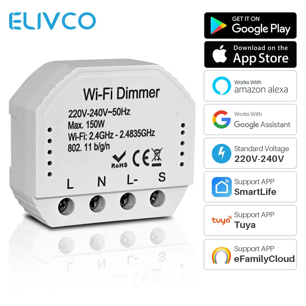 

1Gang 2 Way DIY Smart WiFi Switch Dimmer Breaker Module Tuya Smart Life APP Control Smart Home Compatible Alexa Google Home