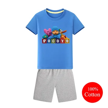 

Kids Short Sleeve T-shirts Shorts 2PCS Clothes Sets Boy Girls Cartoon Pocoyo 3D Print Clothing Suit Child Causal Costume QB005