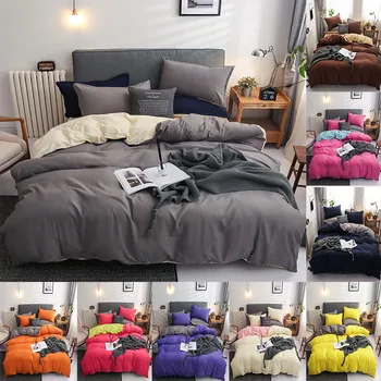 

Bedding set Polyester Solid 4pcs Sheets Duvet cover Pillowcase Simple Linens double bed Queen size bed Sheets set Bedcover