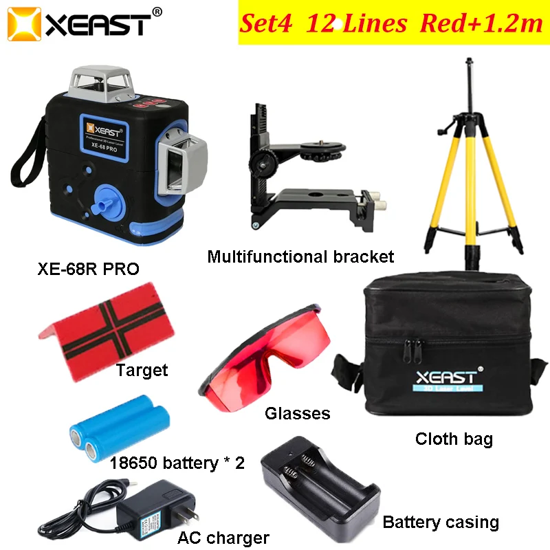 US $71.99 Xeast 12 Lines 3d Self Leveling Red Lines Laser Level Accurate Horizontal And Vertical Cross Professional Construction Tools