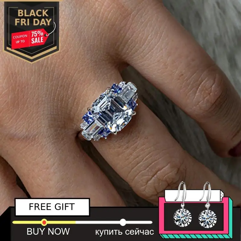 

Black Friday 8*10mm Emerald Cut S925 Sterling Silver Ring SONA Halo Fine Ring citrine sapphire amethyst ruby coloured diamond
