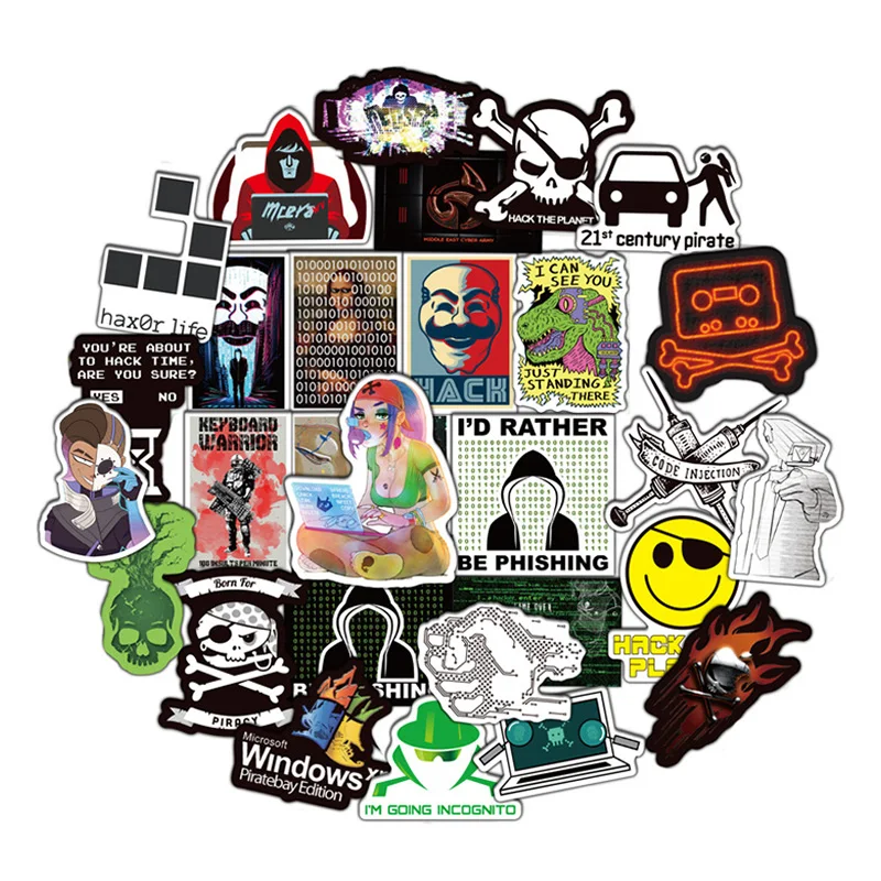

48pcs/lot Cool Hacker Car Stickers Laptop Covers Skateboard Sticker Suitcase Phone Decal Refrigerator Stickers For Moto Decor