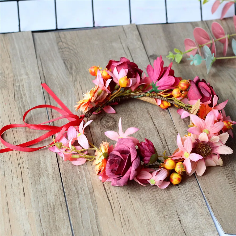 Flower Crown Wedding Bohemian Wreath Hairband Party Floral Girl Hair Accessories Flower Headband Garland Headpiece