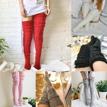 

Winter Sexy Knitted Long Socks Women Long Stockings Warm Thigh High Socks For Ladies Girls New Fashion Striped Knee Socks Women