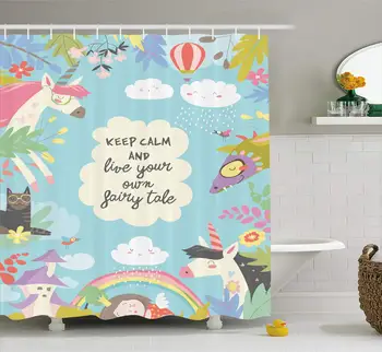 

Keep Calm Fairytale Shower Curtain, with Reinforced Buttonholes, for Bathroom Showers, Stalls and Bathtubs, Machine Washable,60