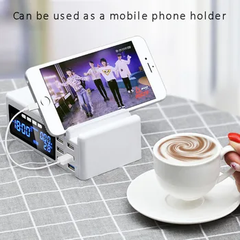 

USB Charger 6 Ports Quick Charge 40W / 8A Station Fast Charger With USB Hub Time Display Temperature EU Plus