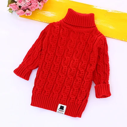 Pure Color Knitted Pullovers Children Sweaters Autumn Winter Warm Turtleneck Sweaters for Girls Boys Warm Kids Knitwear Clothing - Цвет: Розовый