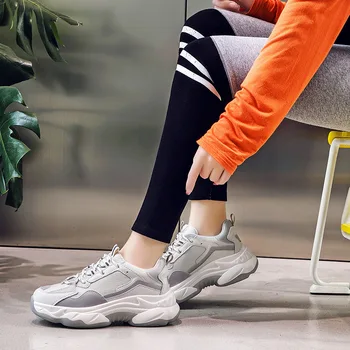 

Dad Shoe Woman Ins Money Sneakers 2020 Genuine Leather Thick Bottom Student Leisure Time Smart Smoked Shoes