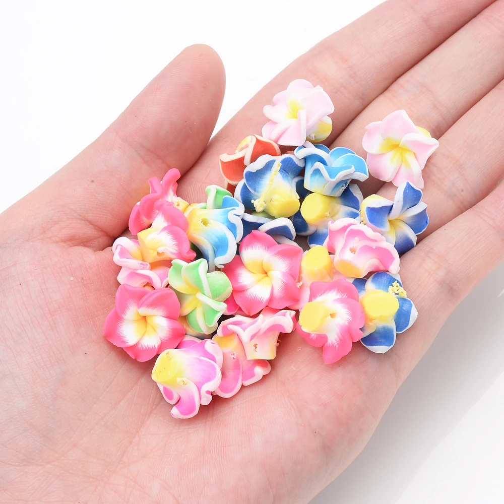 15mm Small Polymer Clay Plumeria Frangipani Flower Beads Multicolor Mixed 20pcs/lot Diy Bracelet Hawaii Jewelry Craft Making polymer clay beads