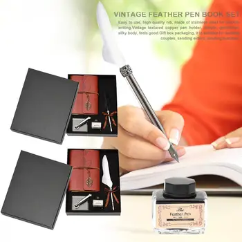 

Stainless Steel Dip Pen Writing Ink Set Fountain Vintage Retro Pens Stationery Feather Box for Wedding Gifts Accessories