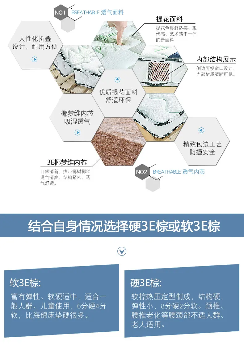 Description Picture 4 of itemFoldable Natural Coir Mattress Latex Filling Tatami Bamboo Charcoal Fiber fabric 6 /8cm Thickness Size Mat