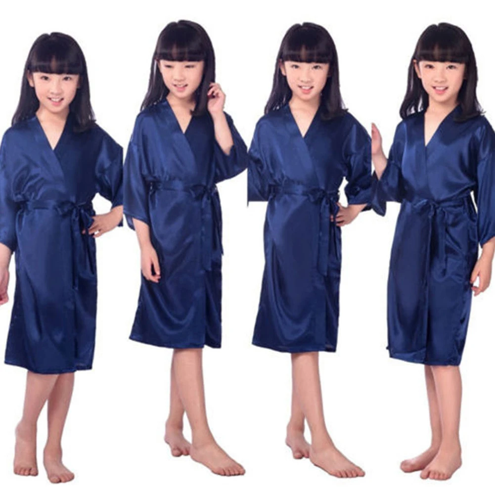 Детская одежда для маленьких девочек из шелка атласное кимоно; наряд одежда для сна с цветочным рисунком на свадьбу, банный Халат