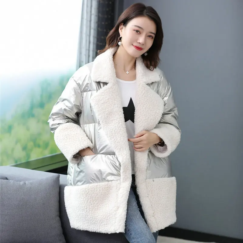 Женское пуховое пальто большого размера, плюшевое берберское флисовое лоскутное пуховое базовое пальто, женская зимняя теплая легкая верхняя одежда, куртки - Цвет: Белый