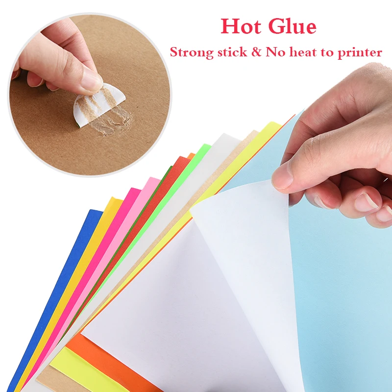 A4 Color Adhesive Paper 50 PCS Colorful Self-adhesive Printing Matte Paper  Red Yellow Blue Green Label For Laser Inkjet Printers