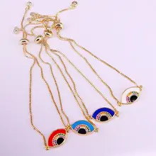 12PCS, Gold color enamel eye and Colorful Zircon Crystal girl women fashion bracelet Charm Jewelry