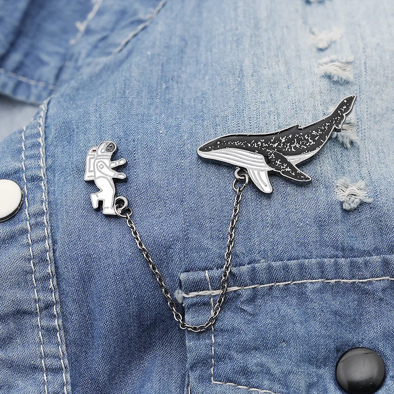 Cheap Cartoon Brooch Badges Origami Crane Animal Jewelry Dolphin Shark-Whale Astronaut Marine llKOMXmYm