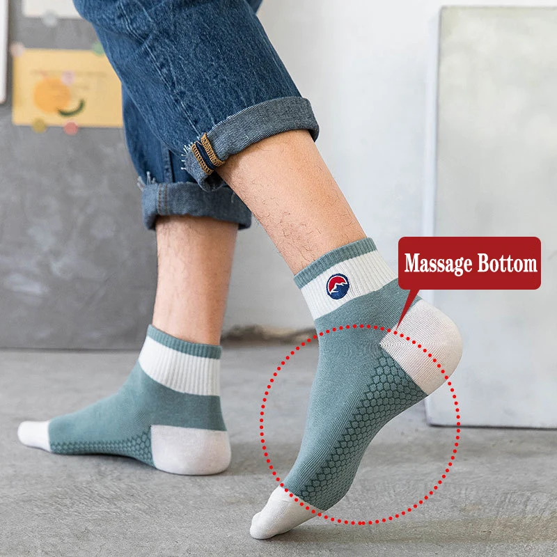 Men's Fashion Cotton Massage Bottom Socks Exquisite Embroidery Colorful Boat Shallow Breathable Sweat-absorbent Male Sport Socks
