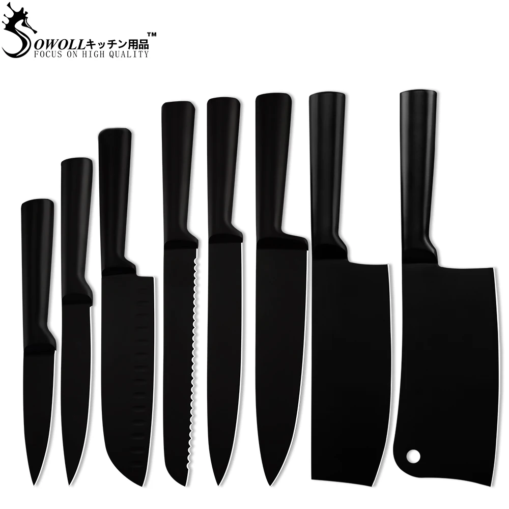 H.8 Pcs set SOWOLL, кухонные ножи, ножи из нержавеющей стали, фруктовые ножи Santoku, для нарезки хлеба, шеф-повара, нож, аксессуары, инструменты - Цвет: H.8 Pcs set