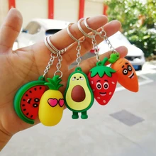 De dibujos animados lindo frutas llavero PVC zanahoria piña y fresa sandía llaveros para los hombres y las mujeres clave de la cadena de llave de coche anillo de la joyería(China)