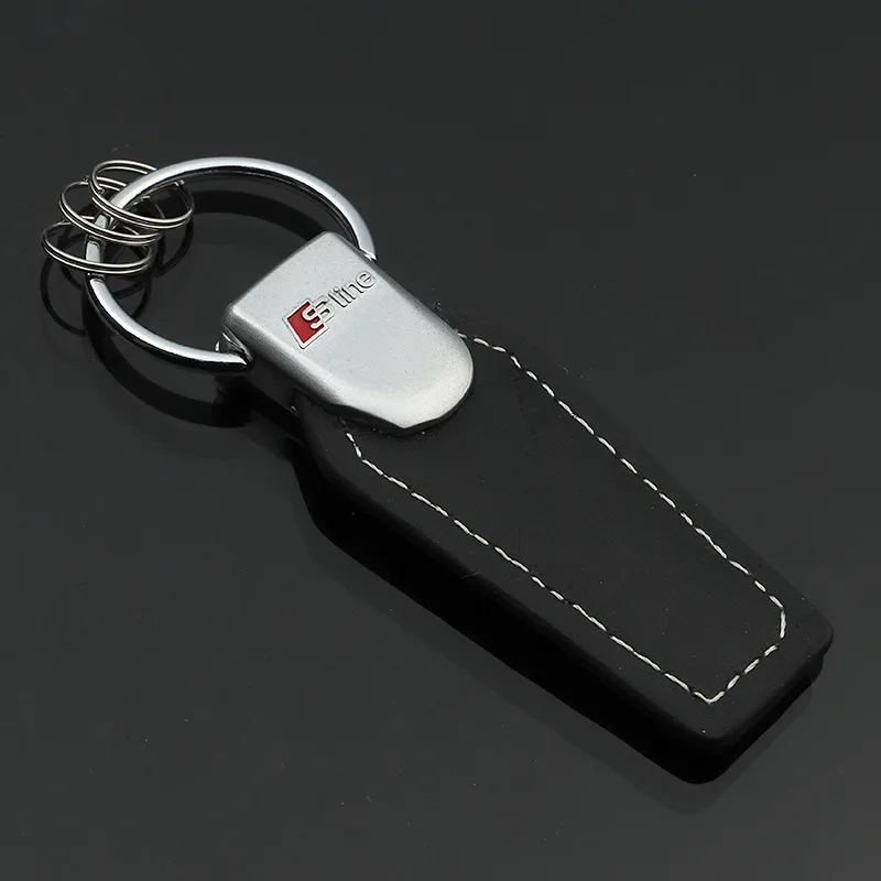 

Pull-loop leather car logo key ring pendant for Audi Sline