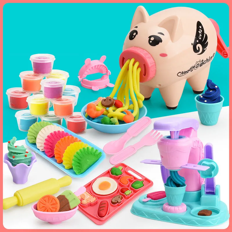 

New Children's Simulation Kitchen Toys Creative DIY Piggy Noodle Machine Plasticine Color Clay Toy Set Children Play House Toys