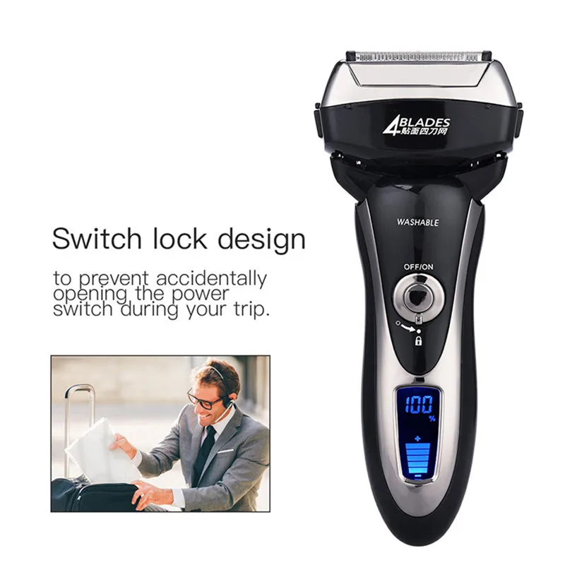 4 Blade Electric Shaver Waterproof Reciprocating Shaver Razor Cordless Facial Hair Beard Remover LCD Display Travel Shavers 40