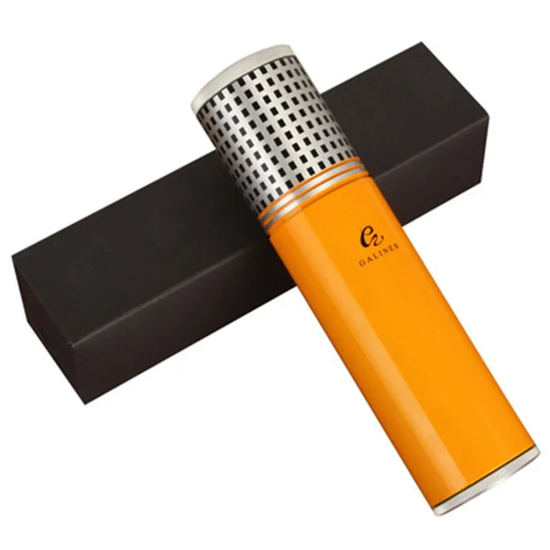 

Дорожная коробка для сигар, кедровый Портативный чехол для сигар с увлажнителем и гигрометром, подходит для 3 сигар, металл