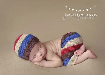 

free shipping,new Baby Crochet Beanie, baby stripe hat with pants sets Newborn Photo photography prop