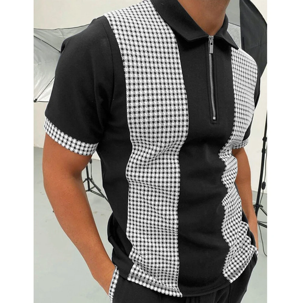 

ZOGAA Polo Shirt Fashion Patchwork Striped Short Sleeved Tops Men Casual Zipper Lapel Polo Shirt Retro Tshirt Men Clothes