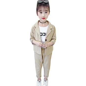 

Children Suit Set Striped Coat + Pants Girls Clothing Casual Style Girl Set Spring Autumn Tracksuits For Children 6 8 10 12 14