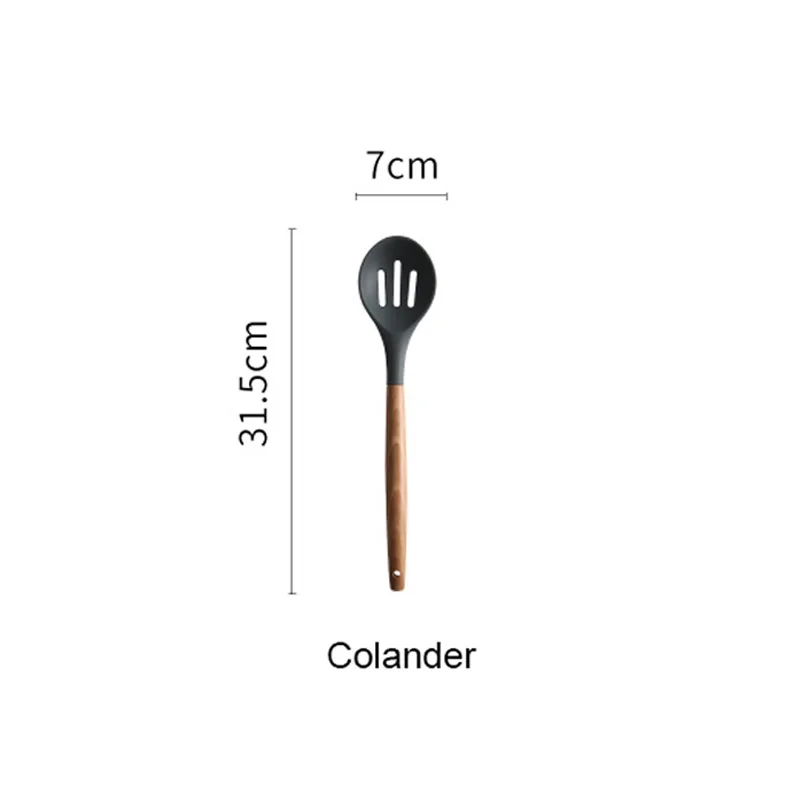 colander spoon Силиконовая кухонная утварь набор кухонных инструментов кухонная лопатка Черпак ложка для супа с деревянной ручкой специальный термостойкий набор - Цвет: colander spoon