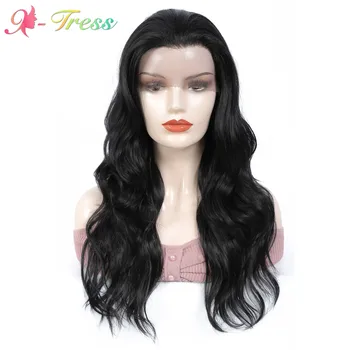 

X-TRESS Long Body Wave Black Color Synthetic Wigs for White Women 23inch 1*13.5 Lace Front Wigs Heat Resistant Cosplay Wigs