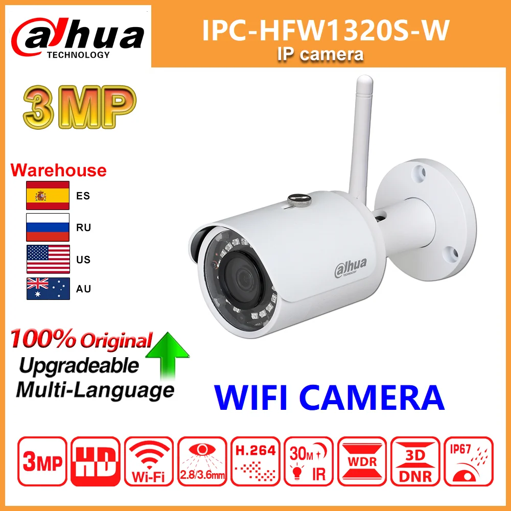 

Dahua Original IPC-HFW1320S-W 3MP WiFi 30M IR IP67 SD Card Slot Smart IR BLC HLC DWDR Wireless Upgradeable Mini Bullet IP Camera