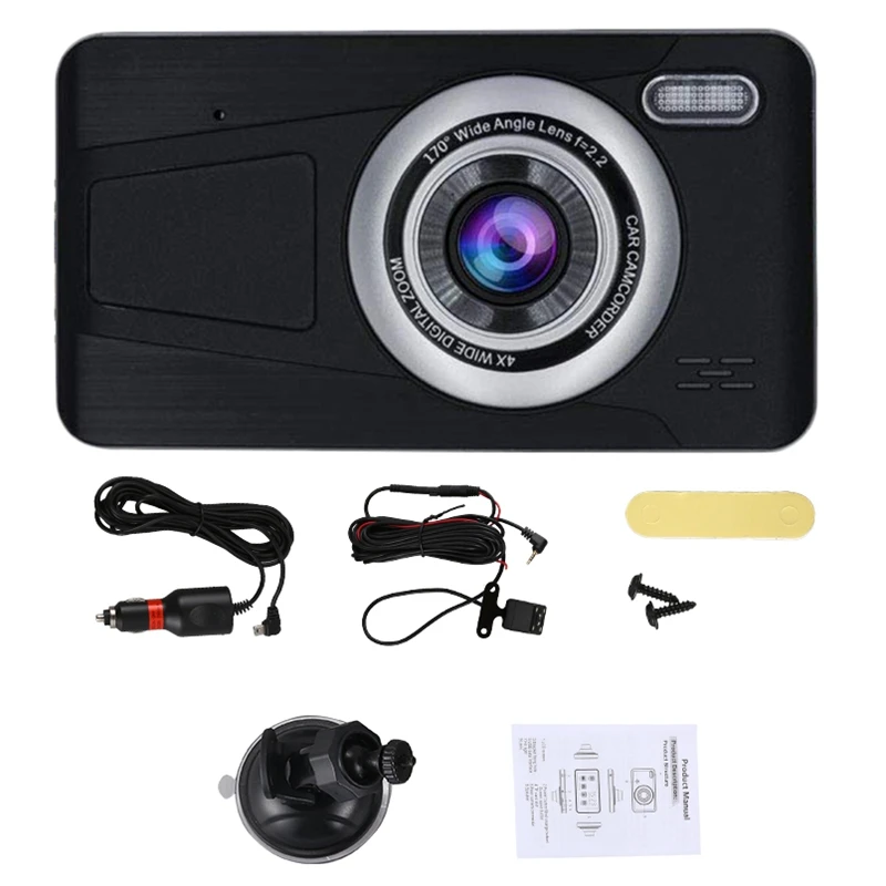 4 дюйма свяжитесь Экран Full HD 1080P Dual Dash Cam вождение автомобиля Регистраторы с резервным Camera170° Широкий формат, g-сенсор, Сенсор, петля Запись